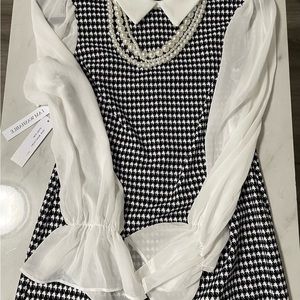 NWT Gorgeous Houndstooth Dress, with Pearl Necklace